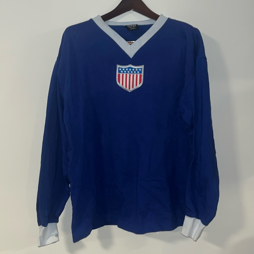 Vintage Toffs American USA Patriotic V-Neck Long Sleeve 100% Cotton Embroidered